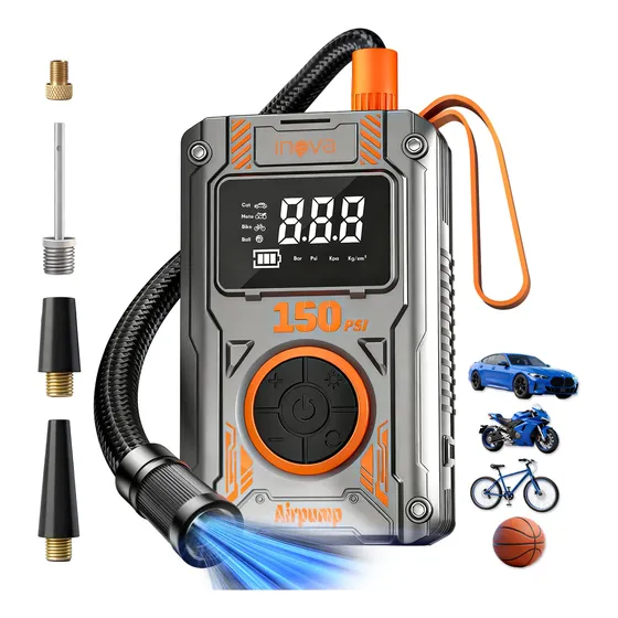 Compressor Ar Calibrador Portátil Digital Encher Pneu Inova