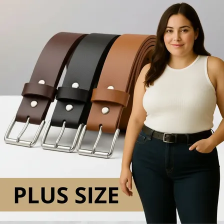 Kit 3 Cinto Feminino Plus Size De Couro Monata Casual Social Cinto Plus Size Liso 46 Ao G3 - 140 Cm Preto/caramelo/café