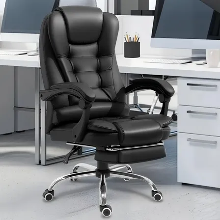 Ampliar E Aument Cadeira De Escritório Presidente Ergonômica Preto Couro Sintético