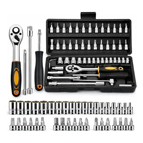 Kit Ferramenta Estojo Soquetes Chave Catraca Manual 46 Peças Preto
