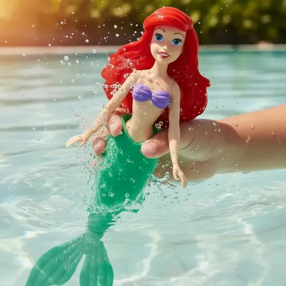 Boneca Ariel Pequena Sereia 20cm Movida A Corda Para Banho