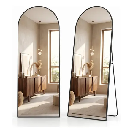 Espelho Arco 162x53 Corpo Inteiro Grande Alumínio Suporte Preto