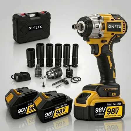 Chave De Impacto Kinetx Brushless 880nm 98v 2 Bat + Maleta Amarelo 127/220v 50hz/60hz