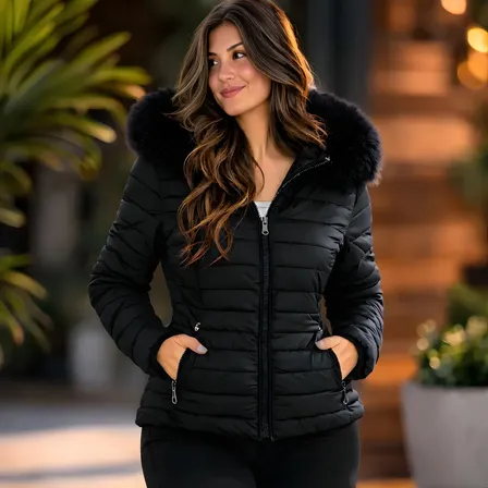 Jaqueta Blusa Feminina Puffer Forrada Impermeável Inverno