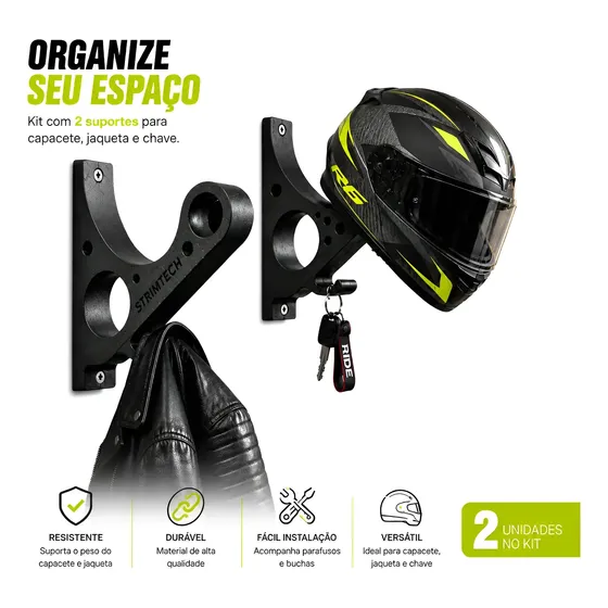 Kit 02 Suporte Pendurar Capacete Acessório Chave Parede Fixo