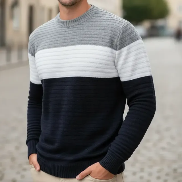 Suéter Masculino Blusa De Frio Lã Tricô Texturizado Premium Prata Casaco Masculino Térmico M