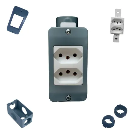 Tomada Dupla Wetzel 3p 2p+t 10/10a Externa Pvc Cinza