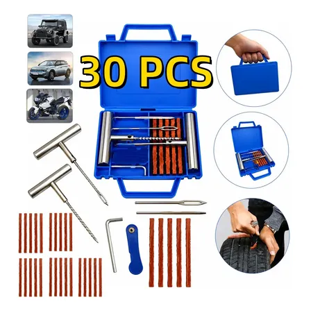 Kit Reparo Pneu Sem Câmara + Maleta 30 Remendos Moto E Carro