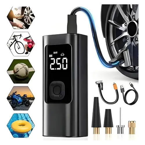 Bomba De Encher Pneu De Carro Bike Moto Eletrica Portátil Preto 12v