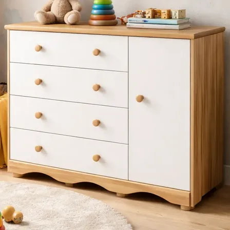 Cômoda De Bebê Infantil 1 Porta Liza 4 Gavetas 100mdf Branco Amêndoa/branco