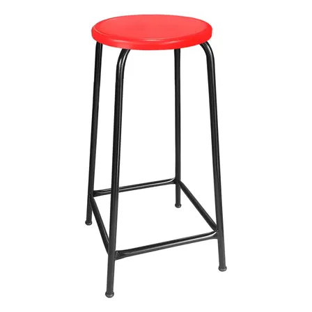 Banqueta Metal Assento Plástico Empilhável Laboratório Bar Preto Vermelho 65