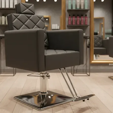 Poltrona Cadeira Fixa De Salão De Beleza Cabeleireiro Sofa Preto Acetinado Fixo Quadrada