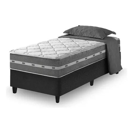 Cama Box Solteiro King + Colchão Molas Ensacadas Miami 96cm Preto