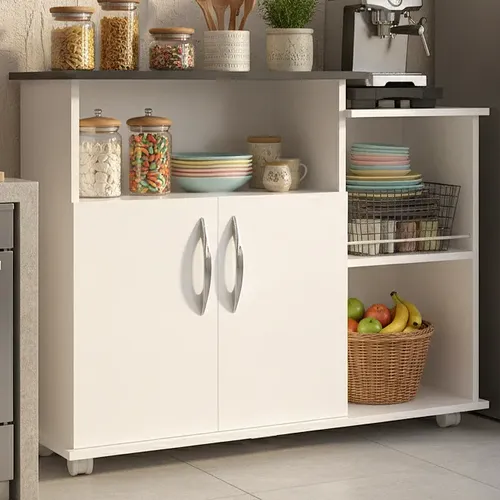 Balcão Multiuso Com 2 Portas E Espaço Para Frutas