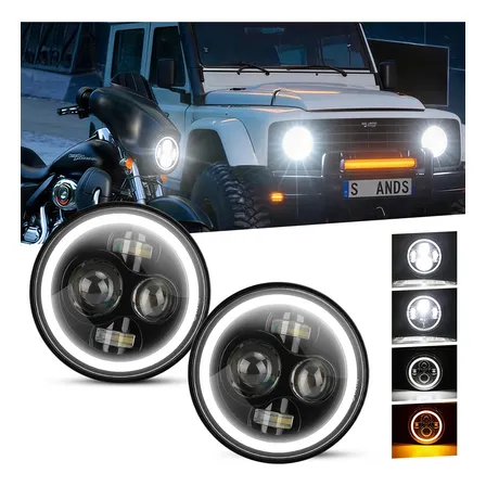 Par Farol Led 7 Polegada Angel Eye Jeep Wrangler Fusca Kombi Preto