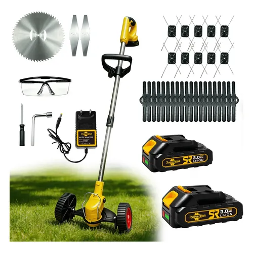 Cortador De Grama Elétrico Rhovixstar, Inclui 2 Baterias 20v Preto E Amarelo
