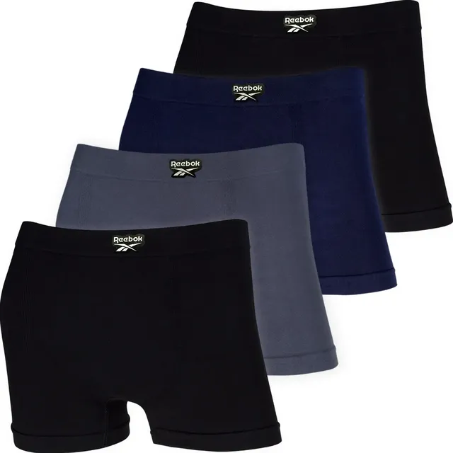 Kit 4 Cuecas Boxer Reebok Algodão Sem Costura Box Premium 2 Pretas 1 Cinza 1 Marinho Liso G - 46 A 48