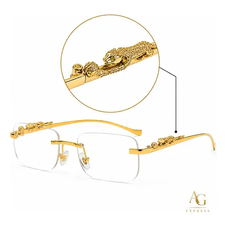 Óculos De Sol Armação Leopardo Tigre Luxo Banhada Sem Aro Armação Leopardo/tigre Retrô Quadrada (sem Aro) Com Banho Dourado Dourado Dubai Transparente Dourado Com Estampa Leopardo/tigre