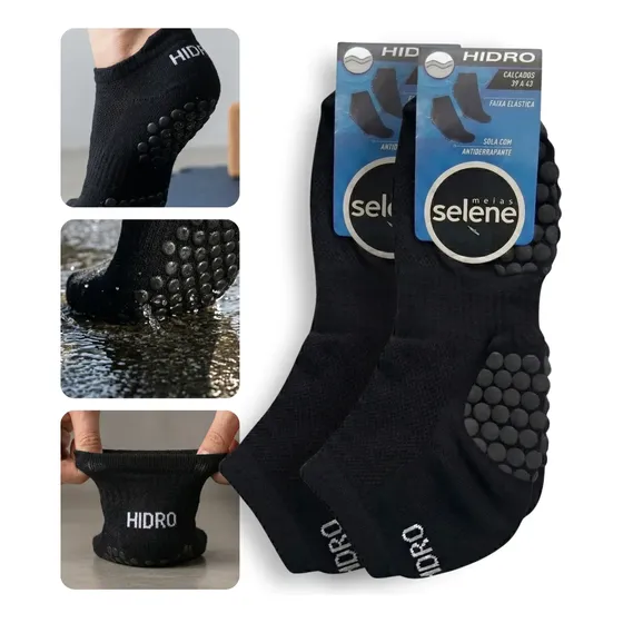 Meia Pilates Hidroginástica Yoga Antiderrapante Selene Kit 2