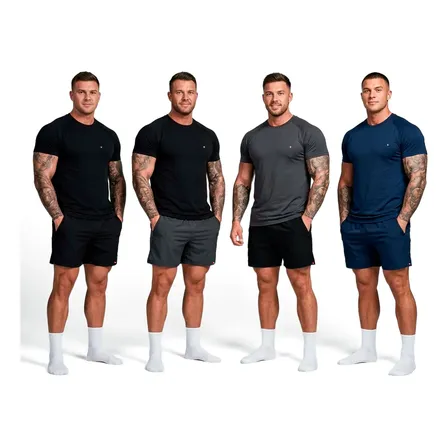 Kit 8 Peças Dry Fit 4 Camisetas + 4 Shorts Academia Sandrini Sortidos Liso G
