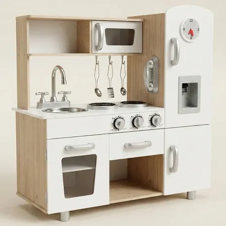 Cozinha Infantil Mdf Grande Completa Brinquedo Madeira Bege