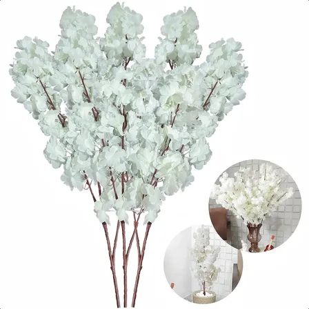Kit 50 Galhos De Cerejeira 110cm, Haste Artificial Decoração Branco