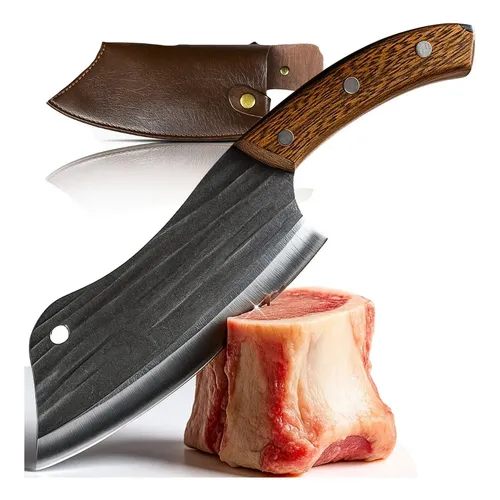 Faca Cutelo Machado Inox Profissional Churrasco Açougueiro Marrom-escuro