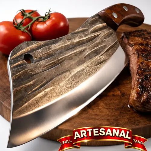 Faca Cutelo Machado Inox Profissional Churrasco Açougueiro Marrom-escuro