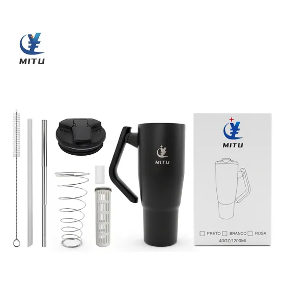Copo Térmico Com Canudo Mitu 1200ml Punho Giratório