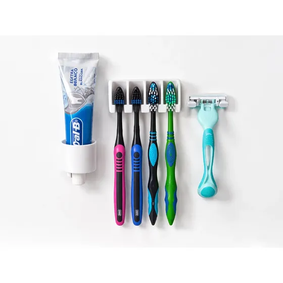 Kit Suporte Pasta E Escova De Dente E Gilete Banheiro