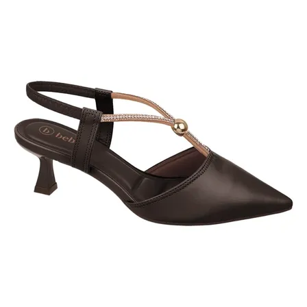Scarpin Bebecê Feminino Salto Bico Fino Conforto Original Café Liso 37 Br