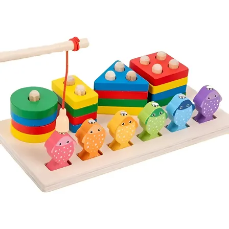 Brinquedo Educativo De Encaixe Mdf Pescaria Peixe Montessori Colorido