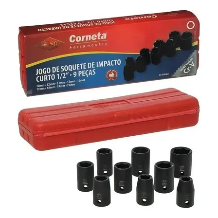 Jogo De Soquetes Impacto Sextavado 1/2 9 Peças Corneta