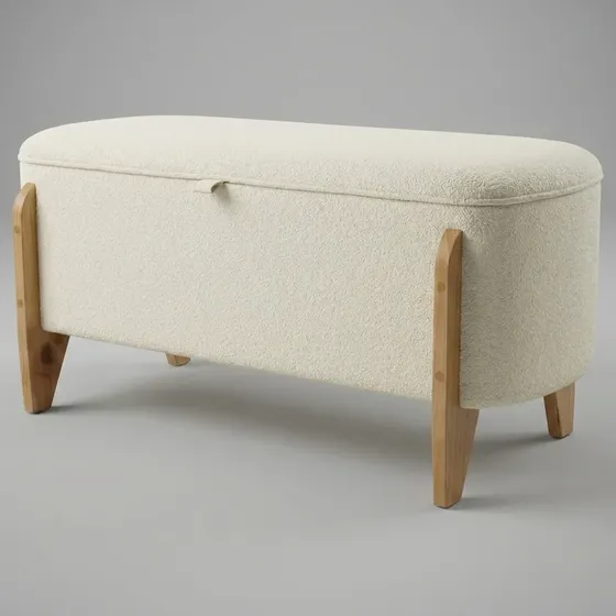 Sapateira Baú Bouclé Off White 120cm Recamier Organizador