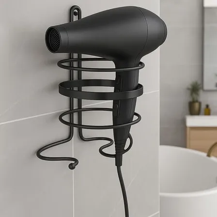 Suporte Para Secador De Cabelos Preto Porta Secador Parede Preto