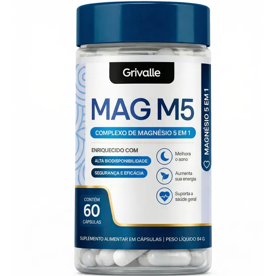 Mag M5 Grivalle - Magnésio 5 Em 1 - 60 Cápsulas
