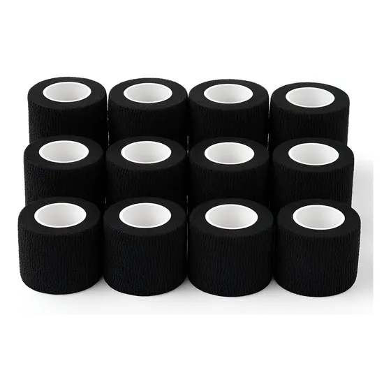 Kit 12 Bandagem Coesiva Preta Tattoo Autoadesiva 5cm X 4,5m