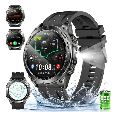 Relógio Inteligente Smartwatch Gps 5atm Amoled Mapas Offline Branco Smartwatch Esportivo À Prova D'água Com Gps Para Aventuras Ao Ar Livre Preto
