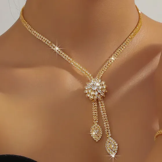 Zircão Flor Jóias Brincos Pulseira Colar Conjunto