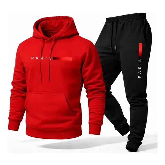 Conjunto Moletom Calça Unissex Paris Canguru Casaco Frio M Vermelho