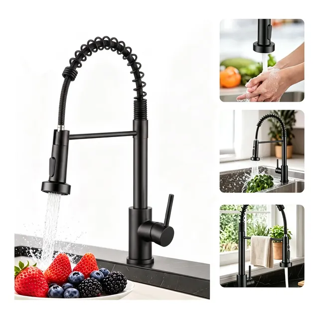 Torneira Cozinha Monocomando Parede Ou Bancada Extensivel Preto Fosco