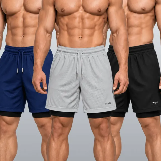 Kit 3 Bermudas 2 Em 1 Short Duplo Masculino Academia Treino