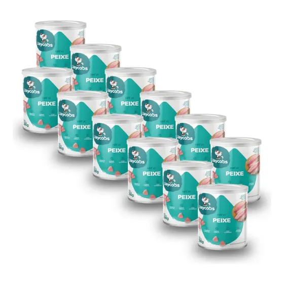 12 Ração Úmida Natural Lata Jaycobs Patê Peixe Gatos 280g