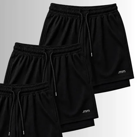 Kit 3 Bermudas 2 Em 1 Short Duplo Masculino Academia Treino 3-preta Liso Gg