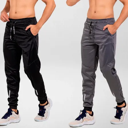 Kit 2 Calça Street Chimpa Zíper Forrada Masculina Preto E Chumbo M