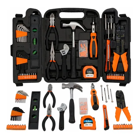 Jogo Kit De Ferramentas 129 Peças Completo C/ Maleta E Nível Preto