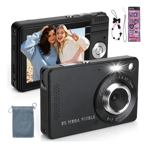 Câmera Fotografica Digital 4k 56mp Com Tela Ips De 180°+32gb Preto