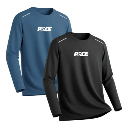 Kit 2 Camisetas Manga Longa Poliester Dry Masculina Academia Marinho E Preto Race G