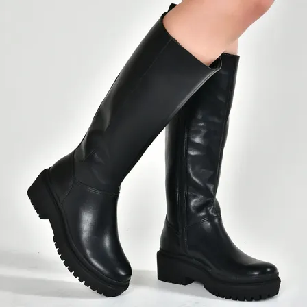 Bota Feminina Via Marte Cano Alto Preta Salto Tratorado Moda Preto 36 Br