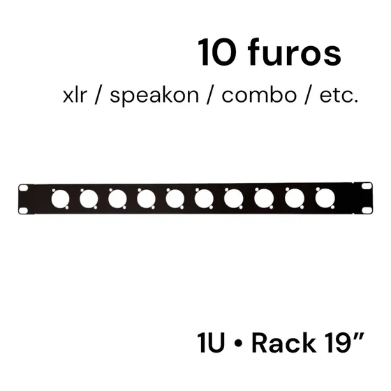 Painel Regua Tampa Rack 1u Espelho 10 Conectores Xlr Canon